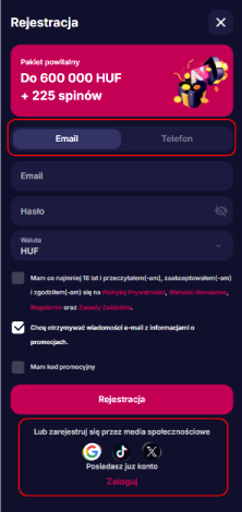 Válasszon regisztrációs módot